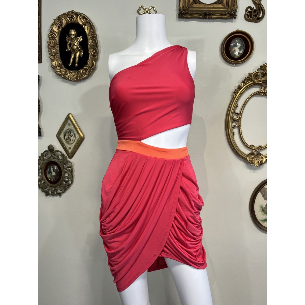 Bebe Y2K Hot Pink One-Shoulder Cutout Draped Dress Size XS